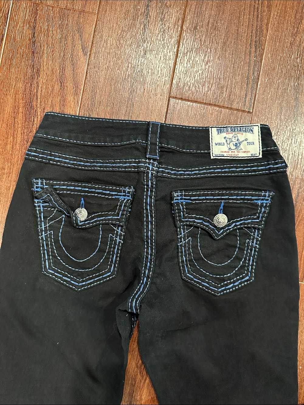 True Religion Black Straight Jeans with Blue Contrast Stitching - Picture 4 of 4
